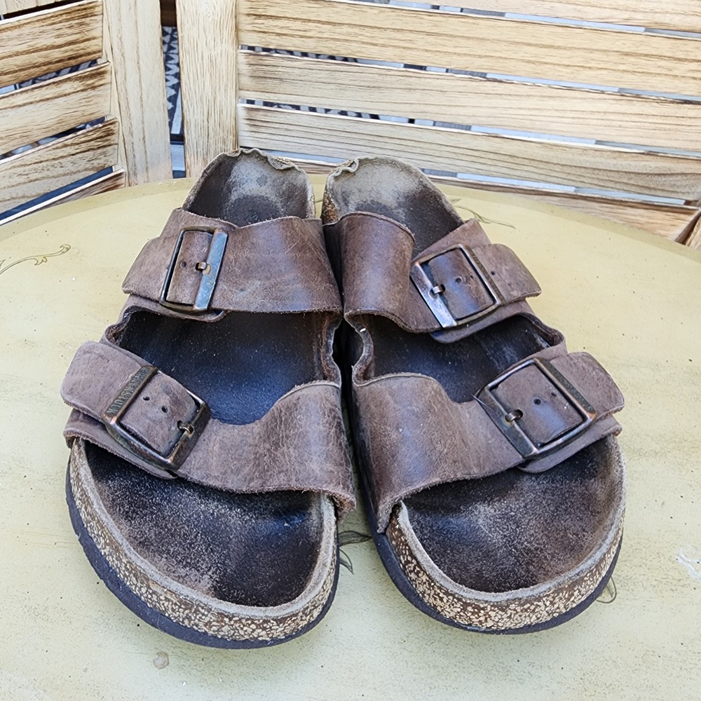 Birkenstock EU 40 US 7 Brown Leather Arizona Slide Sandals Classic Comfort